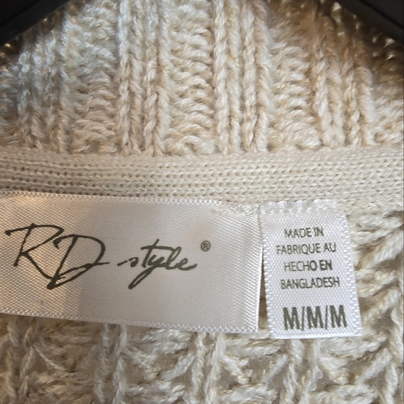 RD Style Womens Open Front Cardigan Delicate Knit Beige Cream Medium New - Picture 7 of 12